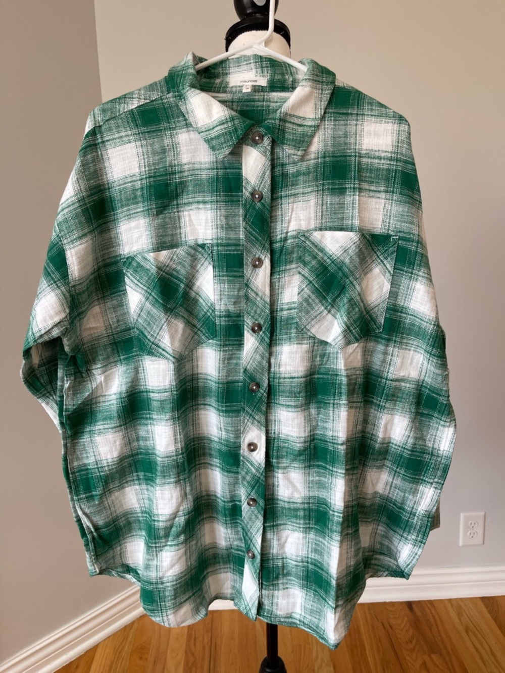 Maurices 1X New green plaid flannel shirt gorpcore granola girl camping hiking